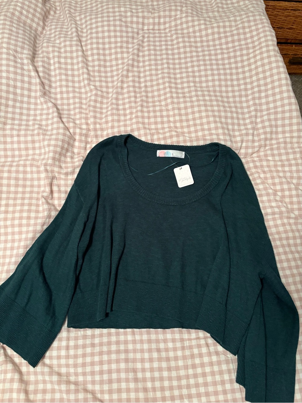 Free people Cropped Teal Knit Scoop-Neck Sweater